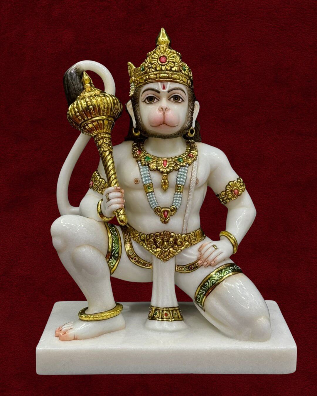 Marble Hanuman Ji Moorti - Sacred Hindu God Moorti in Premium White Makrana Marble by Natha Museum
